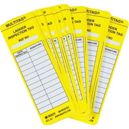 BRADY Brady Ladder Inspection Tag, 100/Pkg, Plastic, 2in W X 6-1/2in H, Yellow/White LAD-EITL521